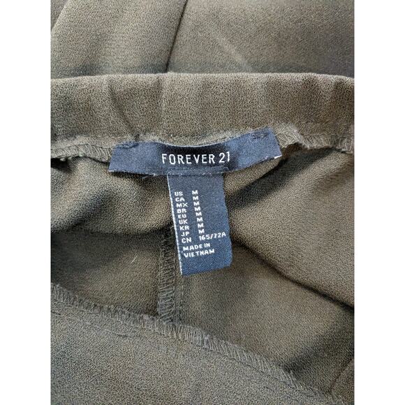 Forever 21 Straight Leg Dress Pants M Olive High Rise Pleated Front Elastic Back - Picture 4 of 9